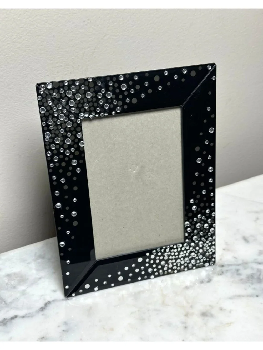 Black Glass Rhinestone 4x6 Picture Frame Sparkle Crystal Jeweled Tabletop Decor